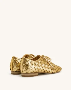 Kayla Weave Strap Flat Shoes - Gold