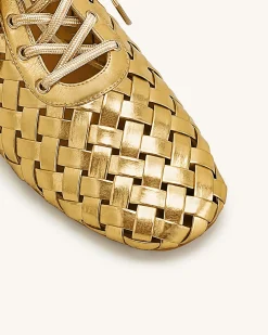 Kayla Weave Strap Flat Shoes - Gold