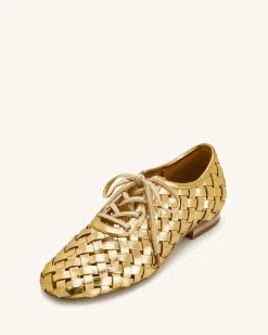 Kayla Weave Strap Flat Shoes - Gold