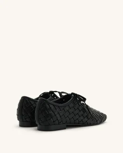 Kayla Weave Strap Flat Shoes - Black