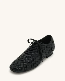 Kayla Weave Strap Flat Shoes - Black