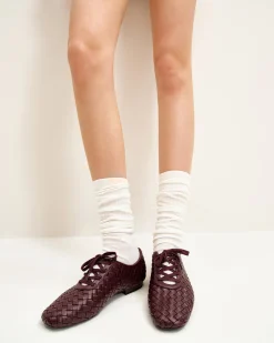 Kayla Weave Strap Flat Shoes - Claret Red