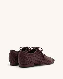 Kayla Weave Strap Flat Shoes - Claret Red