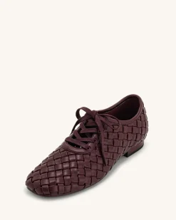 Kayla Weave Strap Flat Shoes - Claret Red