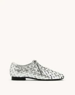 Kayla Weave Strap Flat Shoes - Silver