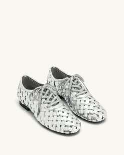Kayla Weave Strap Flat Shoes - Silver