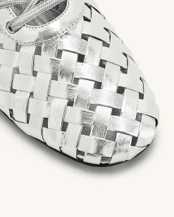 Kayla Weave Strap Flat Shoes - Silver