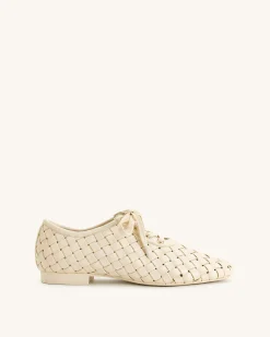 Kayla Weave Strap Flat Shoes - Beige