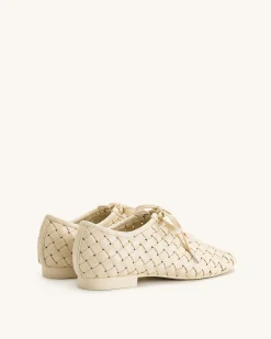 Kayla Weave Strap Flat Shoes - Beige