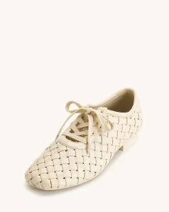 Kayla Weave Strap Flat Shoes - Beige