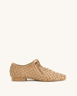 Kayla Weave Strap Flat Shoes - Apricot