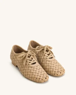 Kayla Weave Strap Flat Shoes - Apricot