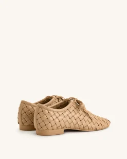 Kayla Weave Strap Flat Shoes - Apricot
