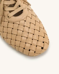 Kayla Weave Strap Flat Shoes - Apricot