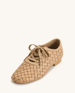 Kayla Weave Strap Flat Shoes - Apricot