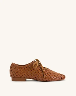 Kayla Weave Strap Flat Shoes - Brown