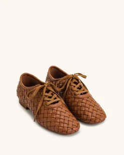 Kayla Weave Strap Flat Shoes - Brown