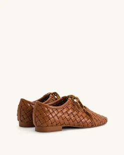 Kayla Weave Strap Flat Shoes - Brown