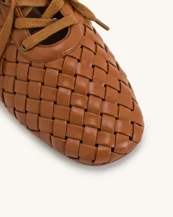 Kayla Weave Strap Flat Shoes - Brown