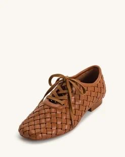 Kayla Weave Strap Flat Shoes - Brown