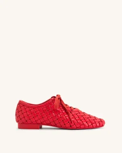 Kayla Weave Strap Flat Shoes - Red