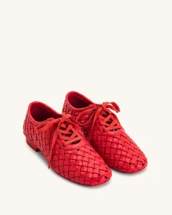 Kayla Weave Strap Flat Shoes - Red
