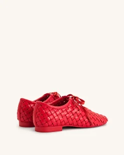 Kayla Weave Strap Flat Shoes - Red