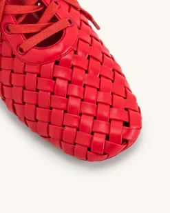 Kayla Weave Strap Flat Shoes - Red