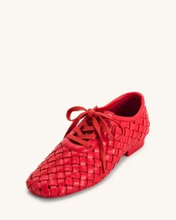 Kayla Weave Strap Flat Shoes - Red