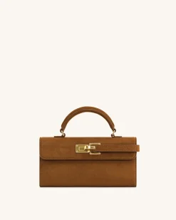 Keyla Faux Suede Top Handle Bag - Brown