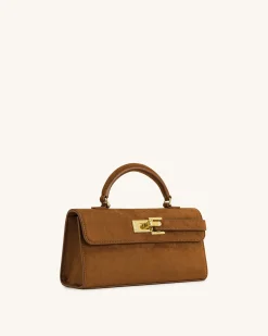 Keyla Faux Suede Top Handle Bag - Brown