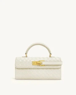 Keyla Weave Texture Top Handle Bag - White