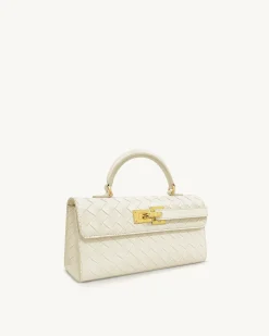 Keyla Weave Texture Top Handle Bag - White