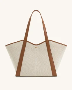 Kiana Large Capacity Tote Bag - Brown Canvas
