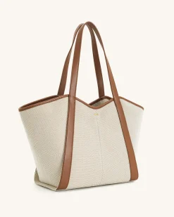Kiana Large Capacity Tote Bag - Brown Canvas