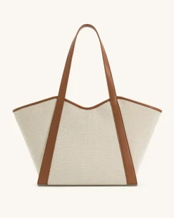 Kiana Large Capacity Tote Bag - Brown Canvas