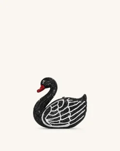 Kinsley Crystal Swan Clutch - Black