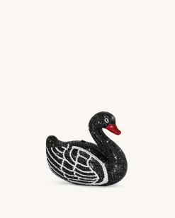 Kinsley Crystal Swan Clutch - Black