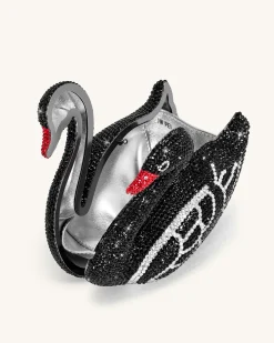 Kinsley Crystal Swan Clutch - Black