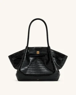 Large Tote Bag Black Faux Suede Women bag - JW PEI Hana