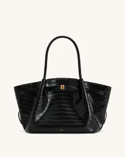 Large Tote Bag Black Faux Suede Women bag - JW PEI Hana