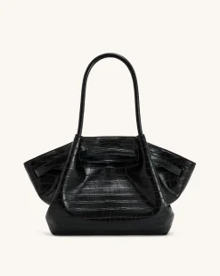 Large Tote Bag Black Faux Suede Women bag - JW PEI Hana