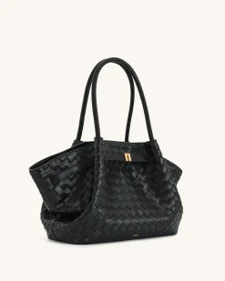 Large Tote Bag Black Faux Suede Women bag - JW PEI Hana