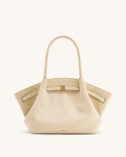 Large Tote Bag White Faux Suede Women bag Beige - JW PEI Hana
