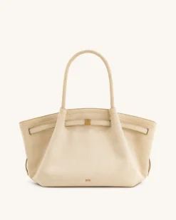 Large Tote Bag White Faux Suede Women bag Beige - JW PEI Hana