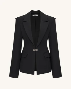 Layla Lock Buckle Deep-V Blazer - Black