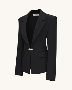 Layla Lock Buckle Deep-V Blazer - Black