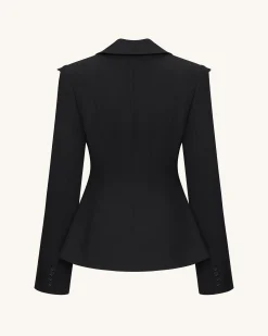 Layla Lock Buckle Deep-V Blazer - Black