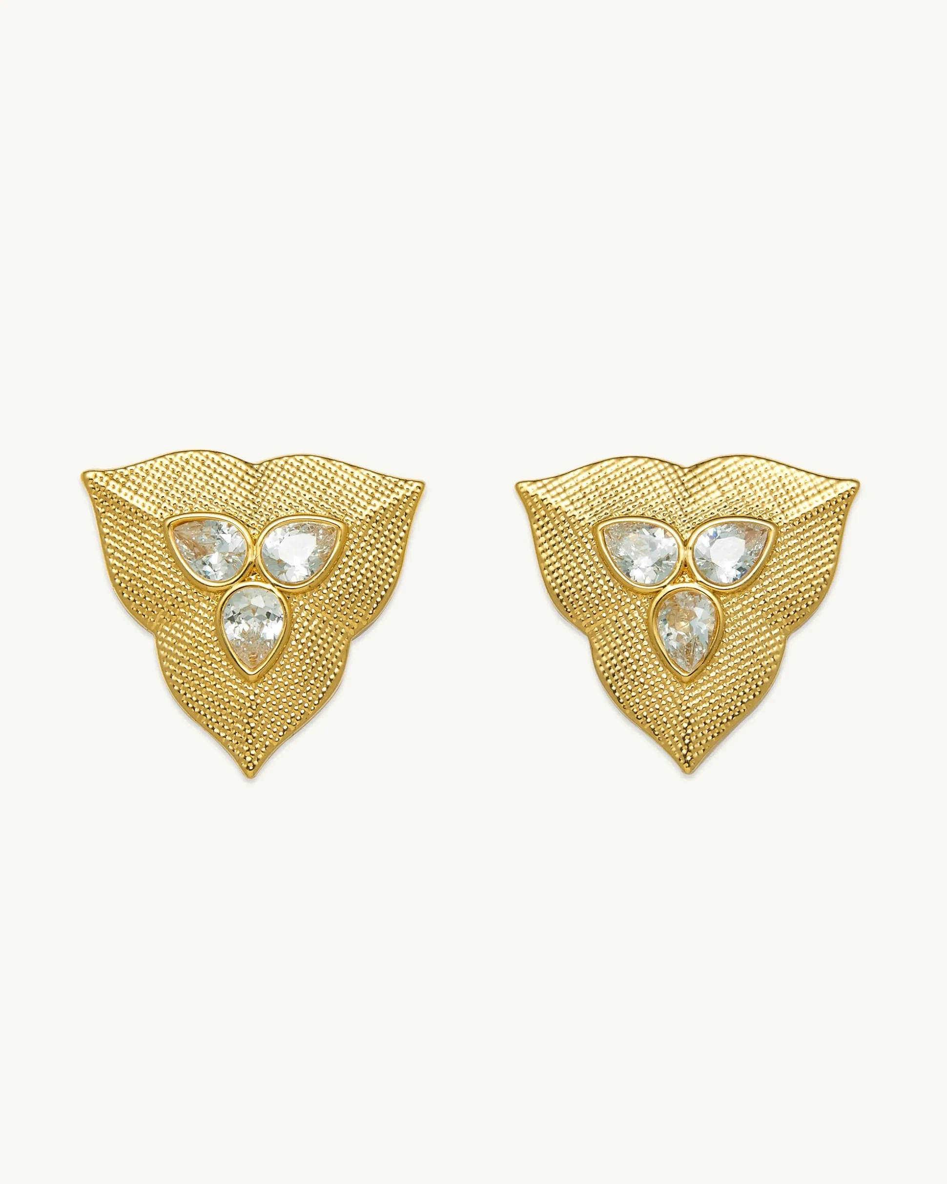 Leaf Earrings - 18ct Gold Plated & White Zircon