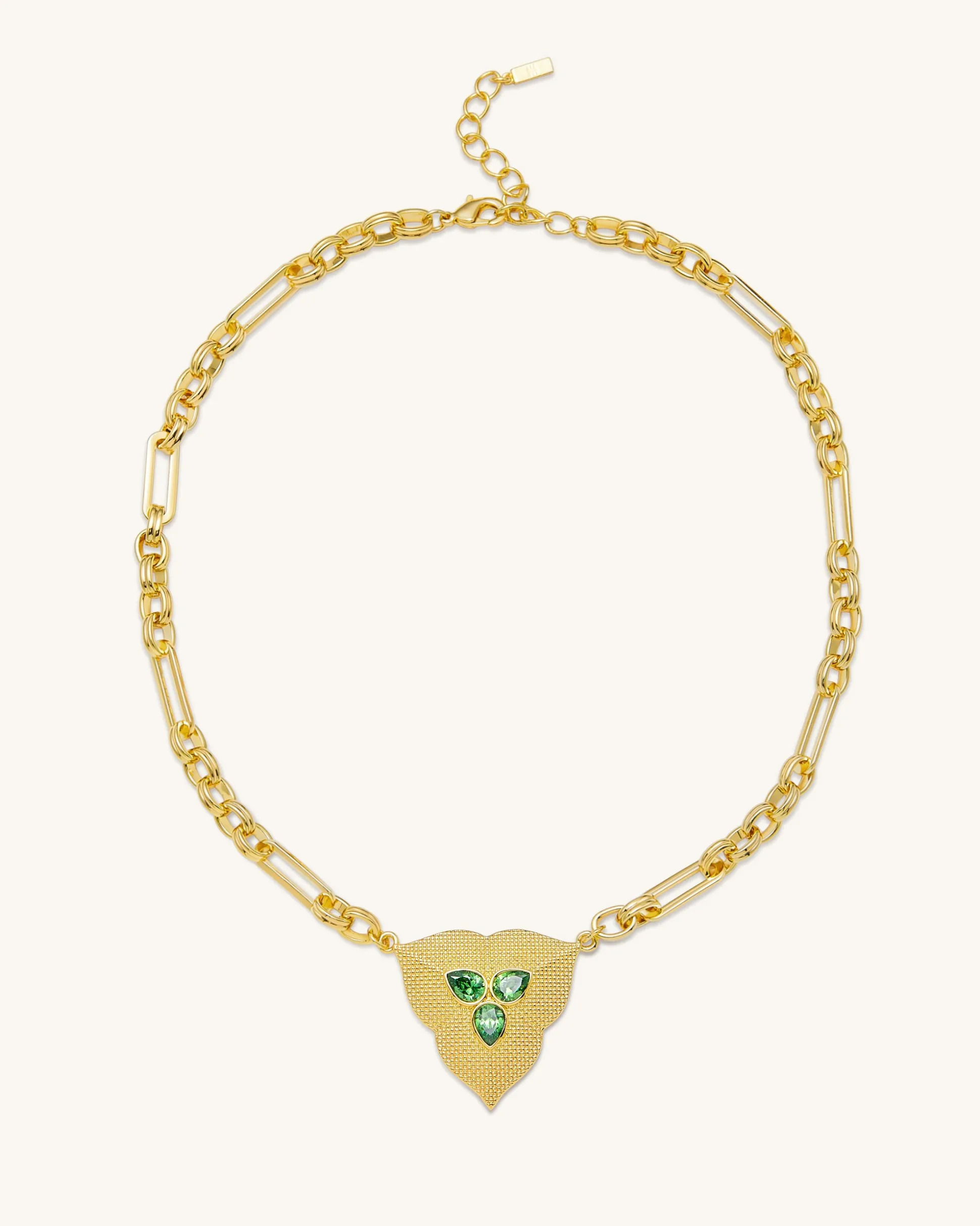 Leaf Pendant Necklace - 18ct Gold Plated & Dark Green Zircon